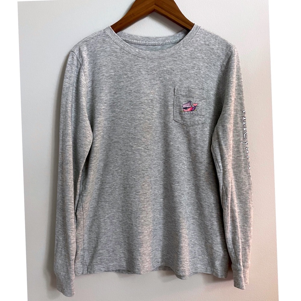 Vineyard Vines Long-Sleeve Heather Gray Tee, Pink Velvet Snowboard Whale